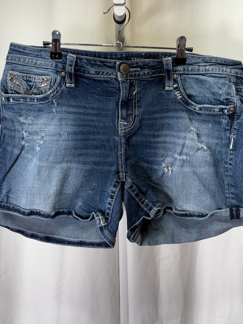 Vigoss Faded Blue Distressed Denim Shorts 2535